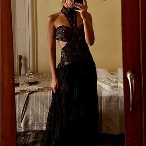 12th Tribe Black Lace Backless Dress